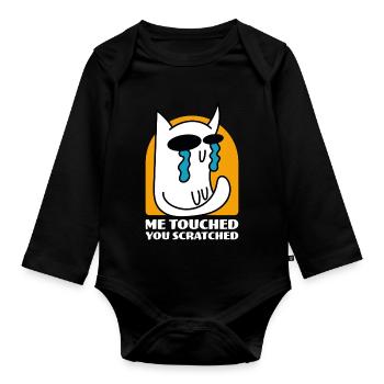 Moi Touché Vous Rayé Drôle De Chat Dessin Animé - Body Bébé bio manches longues - noir - Devant