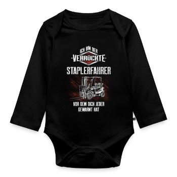 The Crazy Forklift Driver Irony Motif - Organic Longsleeve Baby Bodysuit - black - Front