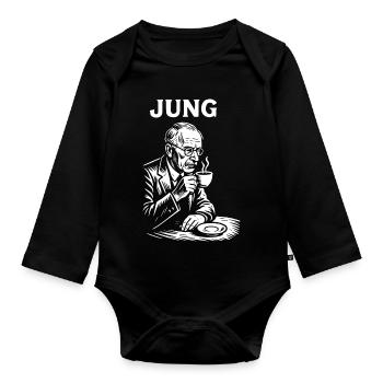 Carl Gustav Jung drinking a coffee - Organic Longsleeve Baby Bodysuit - black - Front