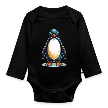 Cooler Pinguin – Süß, frech und sympathisch - Baby Bio-Langarm-Body - Schwarz - Vorne