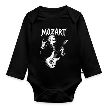 Mozart Rock Guitarist Tee - Organic Longsleeve Baby Bodysuit - black - Front