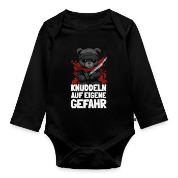 Ninja Teddy mit frechem Spruch - Baby Bio-Langarm-Body - Schwarz - Vorne