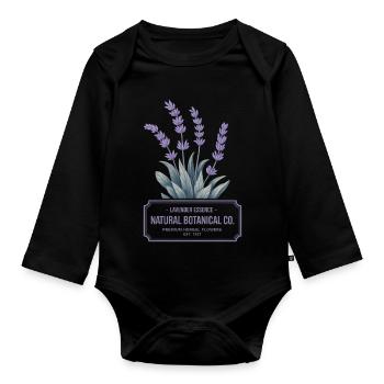 Lavender Essence – Botanisches Vintage Label - Baby Bio-Langarm-Body - Schwarz - Vorne