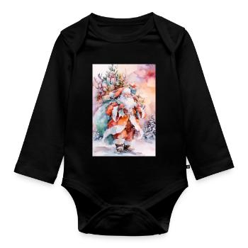 Christmas Watercolor: Santa and Packages - Organic Longsleeve Baby Bodysuit - black - Front