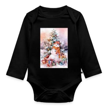 Schneemann-Aquarell Weihnachten - Baby Bio-Langarm-Body - Schwarz - Vorne