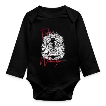 Scène de la crèche de Noël Noir Blanc - Body Bébé bio manches longues - noir - Devant
