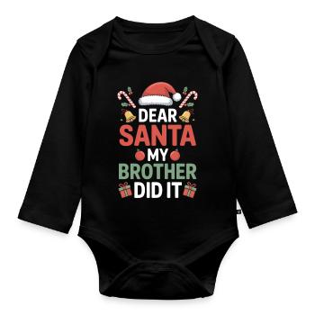 Cher Père Noël, mon frère l’a fait. - Body Bébé bio manches longues - noir - Devant