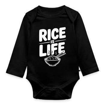 Le riz, c’est la vie - Body Bébé bio manches longues - noir - Devant