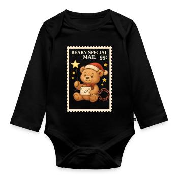 Courrier à baguette en forme de timbre postal de Noël en forme d’ours en peluche - Body Bébé bio manches longues - noir - Devant