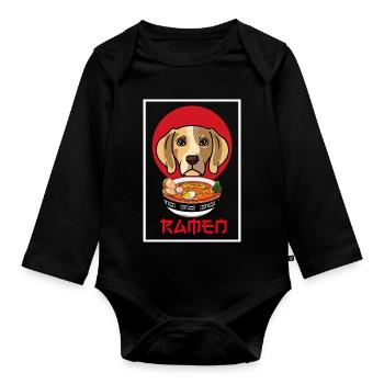 Cadeau de cuisine japonais de ramen beagle ramen japonais - Body Bébé bio manches longues - noir - Devant
