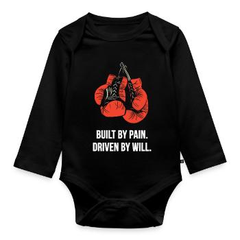 Built by Pain Driven by Will – Boxing - Organic Longsleeve Baby Bodysuit - black - Front