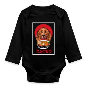 Cute Cocker Spaniel Dog Face Illustration - Organic Longsleeve Baby Bodysuit - black - Front