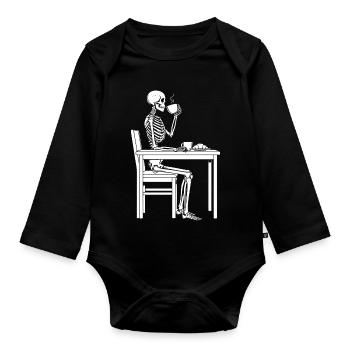 Skelett-Kaffeepause - Baby Bio-Langarm-Body - Schwarz - Vorne
