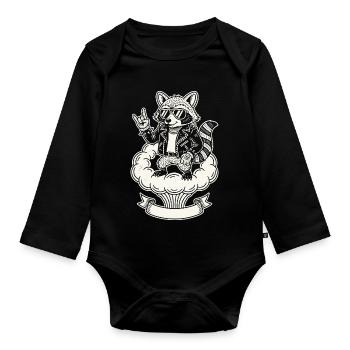 Retro Raccoon Music Rock Band Funny Cute - Organic Longsleeve Baby Bodysuit - black - Front