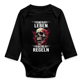 Mein Leben - Meine Regeln - Baby Bio-Langarm-Body - Schwarz - Vorne