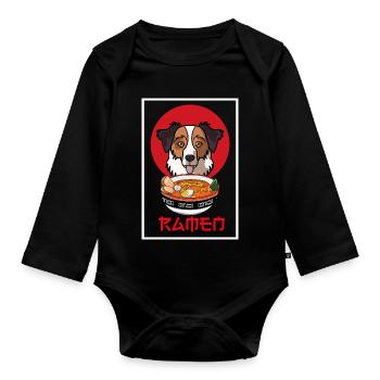 Australian Shepherd Dog Ramen Noodle Bowl Art - Organic Longsleeve Baby Bodysuit - black - Front