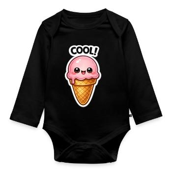 Autocollant de glace Kawaii - Body Bébé bio manches longues - noir - Devant