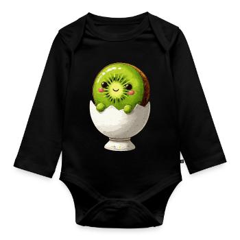 Kiwifrucht im Eierschale-Lächeln - Baby Bio-Langarm-Body - Schwarz - Vorne