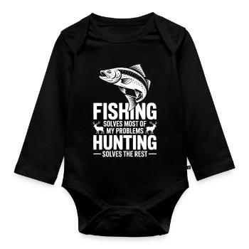 Citation de pêche et chasse Tee - Body Bébé bio manches longues - noir - Devant