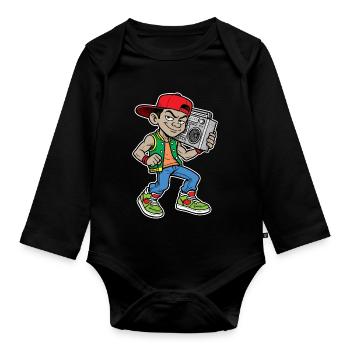 Hip-hop 1980's Kid with Boombox - Organic Longsleeve Baby Bodysuit - black - Front