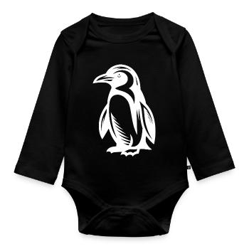 Chilliges Pinguin-Motiv aus dem Eis zum Verlieben - Baby Bio-Langarm-Body - Schwarz - Vorne