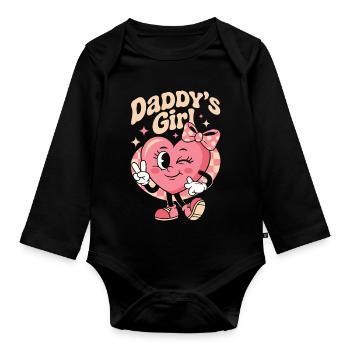 Daddys Girl Retro Heart Cute Pink Family - Organic Longsleeve Baby Bodysuit - black - Front