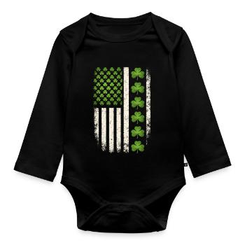 Irische Shamrock-amerikanische Flagge - Baby Bio-Langarm-Body - Schwarz - Vorne