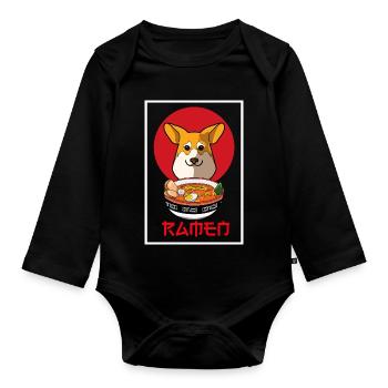Welsh Corgi Ramen Kawaii Japanese Noodle Art - Organic Longsleeve Baby Bodysuit - black - Front
