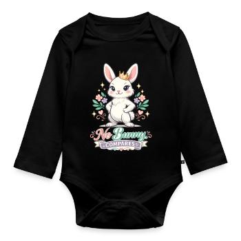 Süßer Osterhase mit buntem Ei und Schriftzug - Baby Bio-Langarm-Body - Schwarz - Vorne