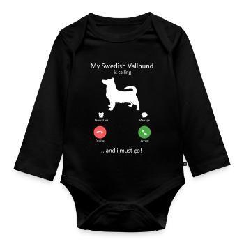 Schwedisches Vallhund-Hundeporträt Lebendige Ölmalerei - Baby Bio-Langarm-Body - Schwarz - Vorne