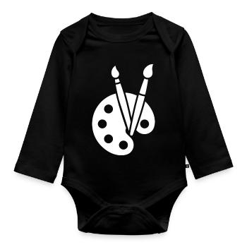 Malerei, Farbpalette, Pinsel, Kunst Symbol - Baby Bio-Langarm-Body - Schwarz - Vorne