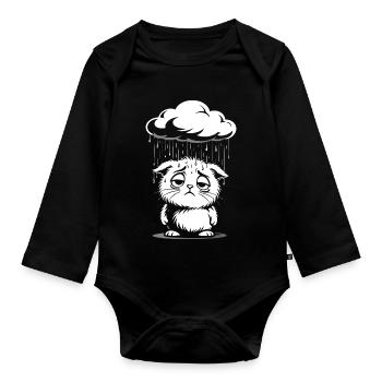 Sad Cat - Retro Comic Kitten - Organic Longsleeve Baby Bodysuit - black - Front