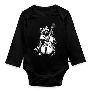 Raccoon plays double bass - Organic Longsleeve Baby Bodysuit - black - Front
