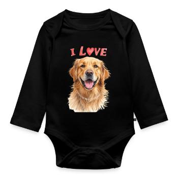  I Love Golden Retriever - Baby Bio-Langarm-Body - Schwarz - Vorne