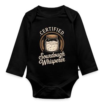 Sauerteig-Flüsterer-Krug-Abzeichen - Baby Bio-Langarm-Body - Schwarz - Vorne