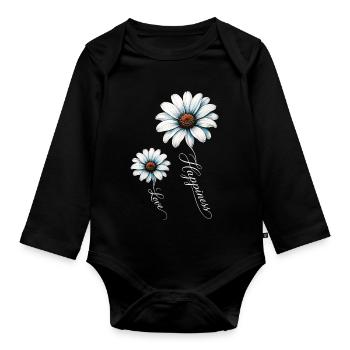 Daisy Motifs: Love & Happiness - Organic Longsleeve Baby Bodysuit - black - Front
