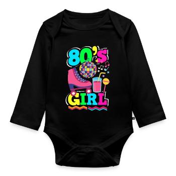 Retro Back to the 80s Vintage Design - Baby Bio-Langarm-Body - Schwarz - Vorne