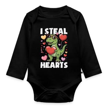 Retro Heart Valentine's Day Design Love - Organic Longsleeve Baby Bodysuit - black - Front