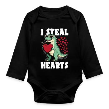 Retro Heart Valentine's Day Design Love - Organic Longsleeve Baby Bodysuit - black - Front