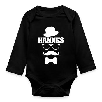 Hannes as a hipster - Organic Longsleeve Baby Bodysuit - black - Front
