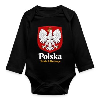 Polska Pride & Heritage – Polen Wappen T-Shirt - Baby Bio-Langarm-Body - Schwarz - Vorne