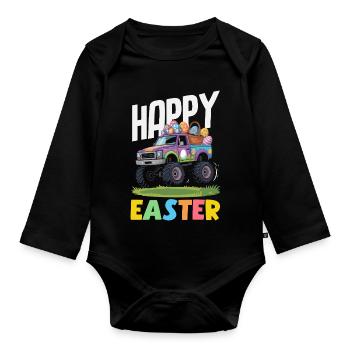 Joyeuse Pâques, douce chasse aux œufs du lapin, œufs de Pâques - Body Bébé bio manches longues - noir - Devant