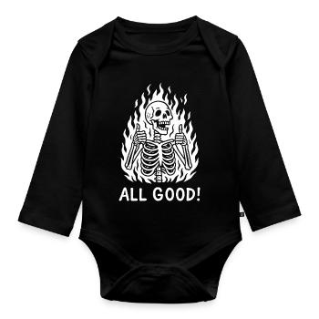 Flaming Skeleton Thumbs Up ALL GOOD - Baby Bio-Langarm-Body - Schwarz - Vorne