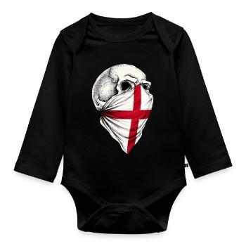 England-Flaggenschädel - Baby Bio-Langarm-Body - Schwarz - Vorne