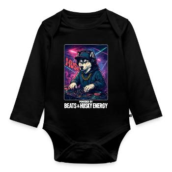 DJ Husky : Propulsé par Beats & Husky Energy - Body Bébé bio manches longues - noir - Devant