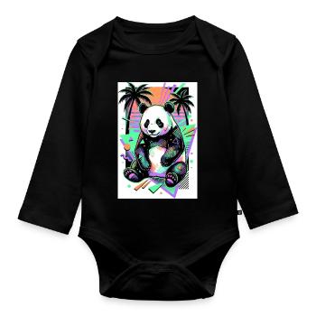 panda - Organic Longsleeve Baby Bodysuit - black - Front