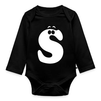 Großes S Stil-Print | Buchstabe S lustiges S Logo - Baby Bio-Langarm-Body - Schwarz - Vorne