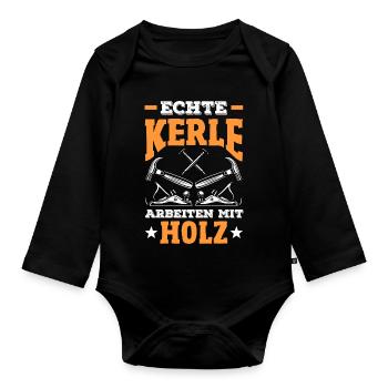 Echte Kerle Arbeiten Mit Holz - Baby Bio-Langarm-Body - Schwarz - Vorne