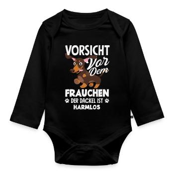 Dackel Frauchen Harmlos - Baby Bio-Langarm-Body - Schwarz - Vorne