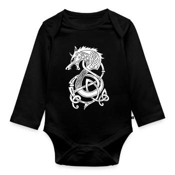 Wikinger-Wolfsdrache (Weiß) - Baby Bio-Langarm-Body - Schwarz - Vorne